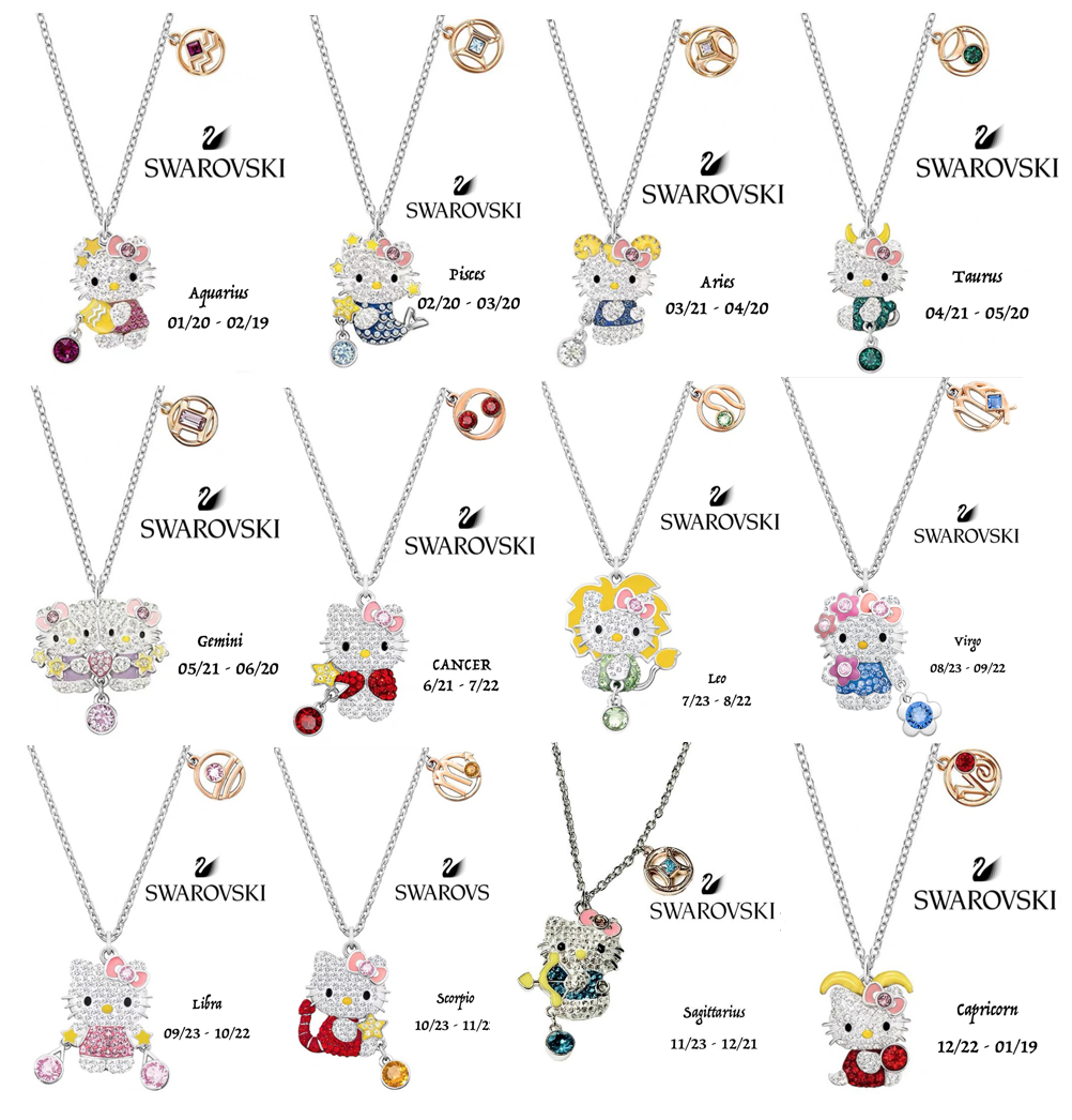 Hello Kitty Swarovski 12 Zodiac Signs Pendant Necklace